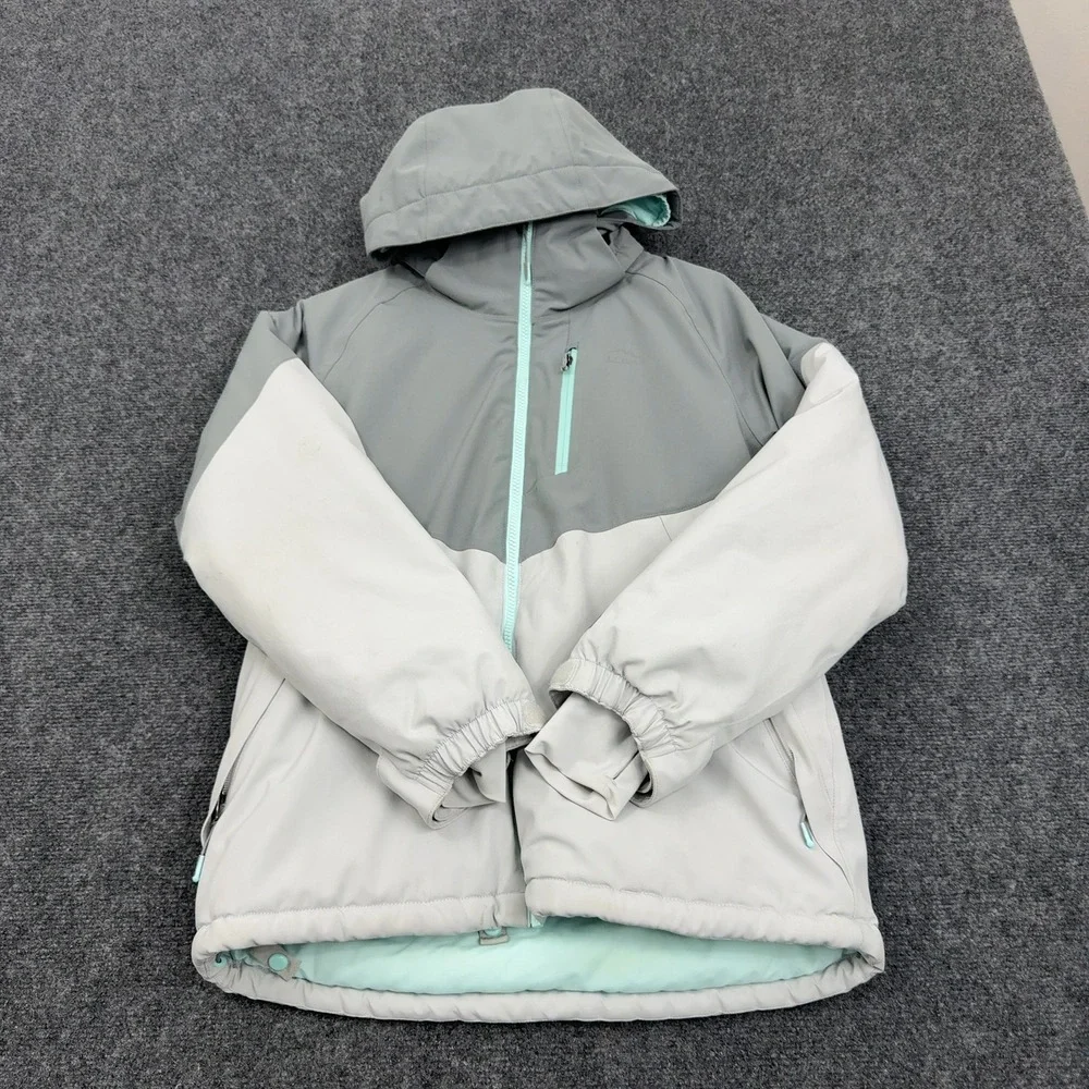 LL Bean Ski Jacket Youth L 14-16 Gray Polyester Hooded Colorblock Winter Sport